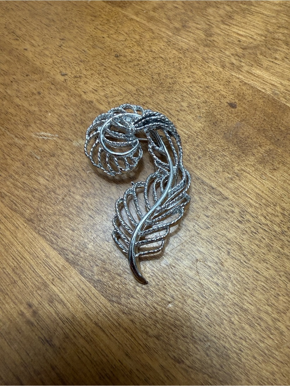 Silver Tone Leaf Brooch Pin